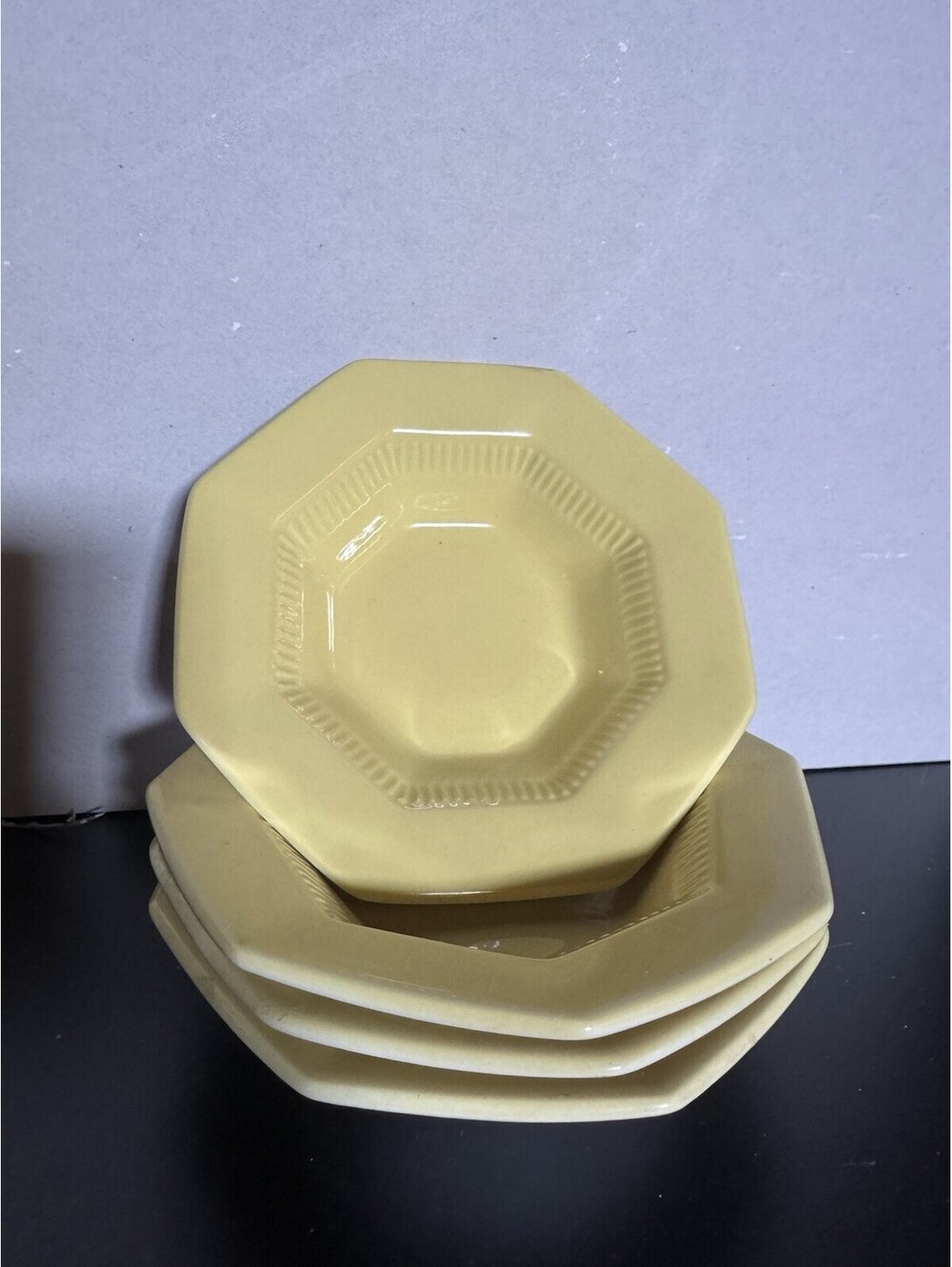 Independence Ironstone Octagon Bowls Interpace Japan Yellow Dessert Lot 4 VTG